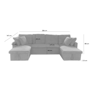 ELLA - Canapé panoramique convertible avec coffre 4 places en tissu - gris foncé