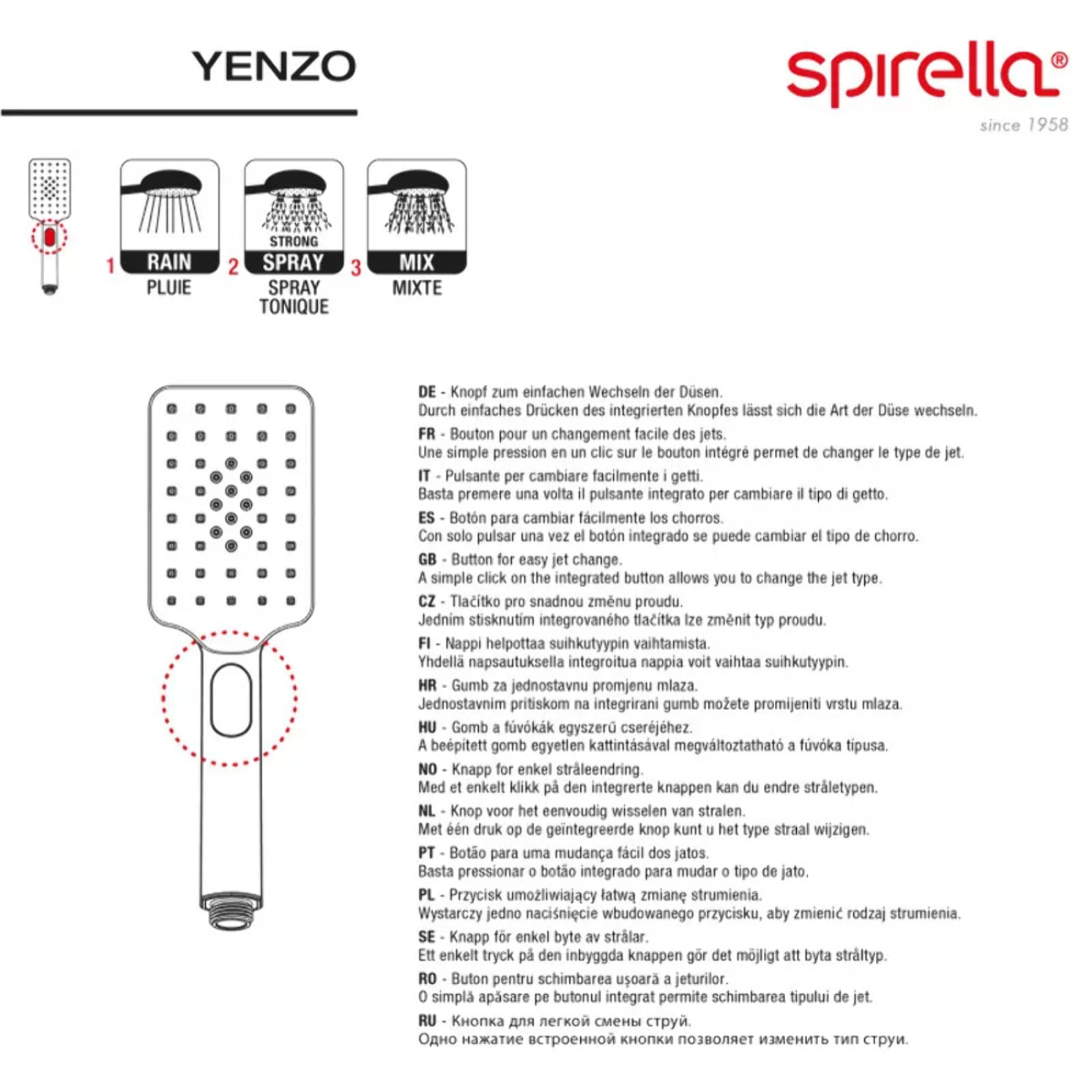 Pommeau de douche en ABS Yenzo Spirella