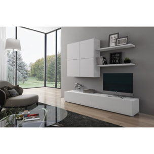 Parete Attrezzata Mobile Soggiorno Moderno Con Base TV 2 Ante Pensile 4 Ante e 2 Mensole Design Contemporaneo in Melaminico 200 x 194 x 40 cm Bianco