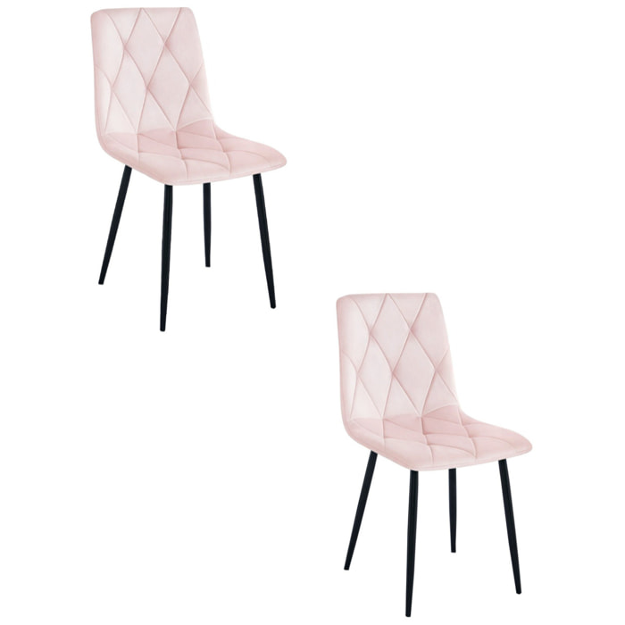 Set di 2 sedie Libra in velluto rosa chiaro con gambe nere
