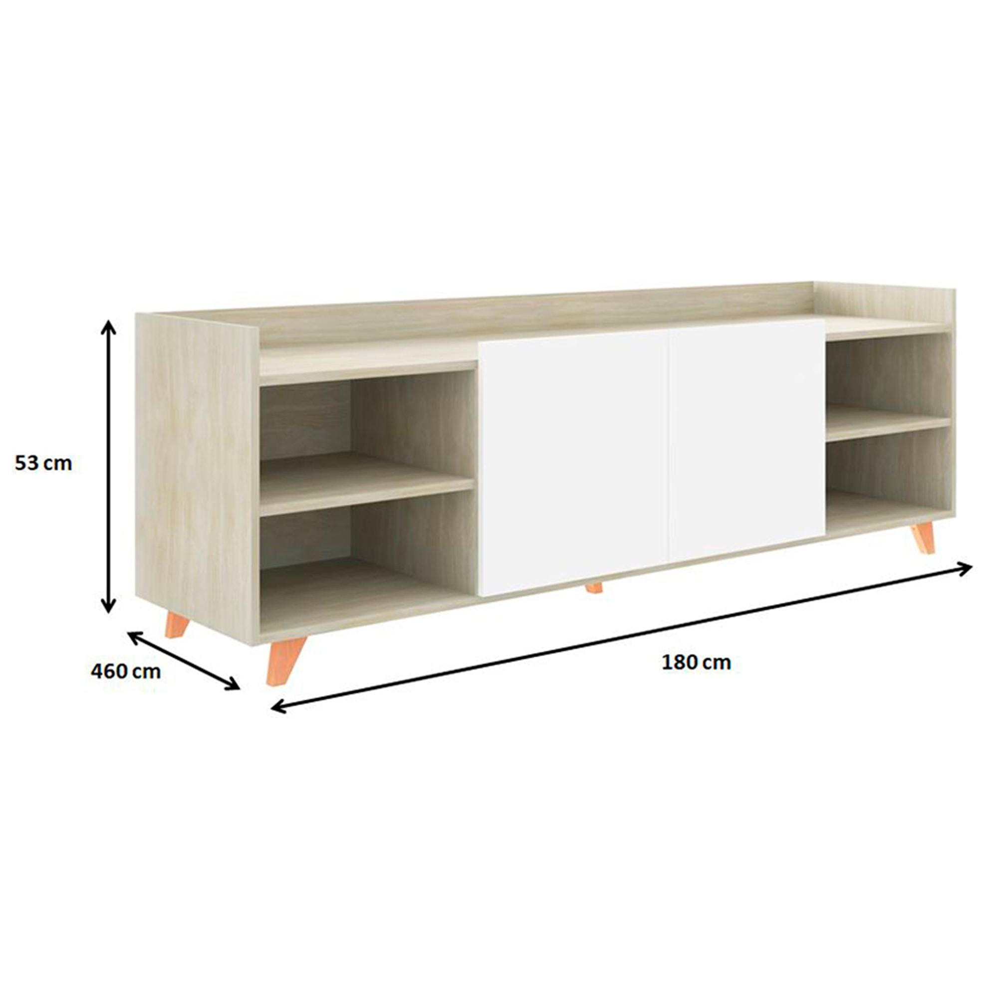 Mueble TV AURO - 2 estantes y 2 puertas - roble cambrian y blanco - 180x46x53cm