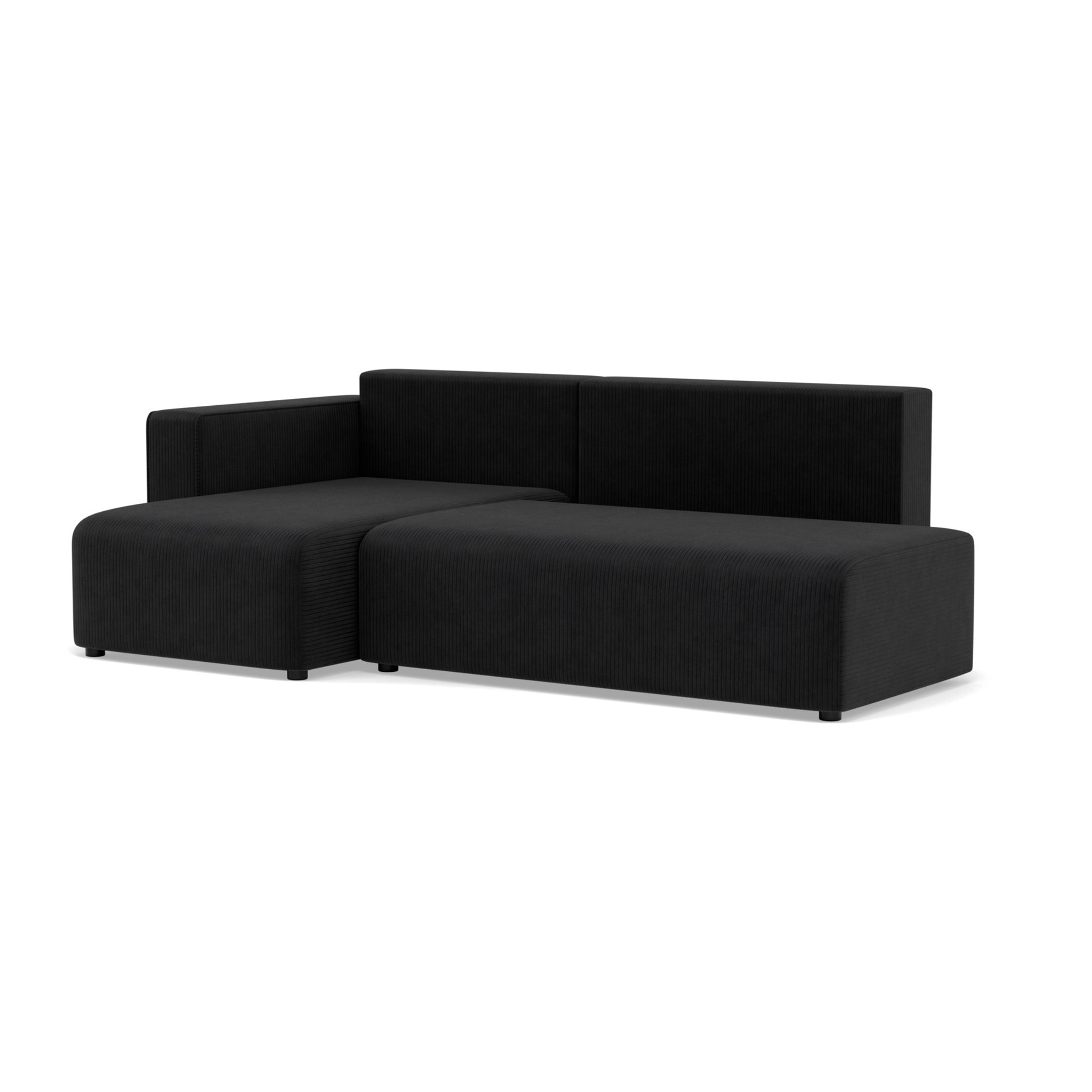 Topaze - canapé d'angle gauche 4 places convertible avec coffre sans accoudoir en velours côtelé - Noir