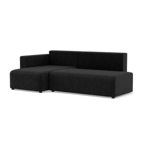 Topaze - canapé d'angle gauche 4 places convertible avec coffre sans accoudoir en velours côtelé - Noir