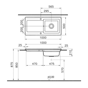 Evier 1 cuve avec égouttoir et vidage manuel Arkitekt noir mat