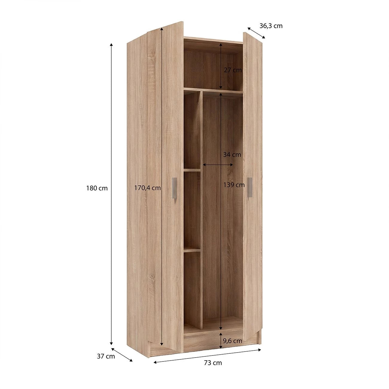 Armario de 2 puertas en roble canadian 73x180 cm Multi Useful 73 Roble