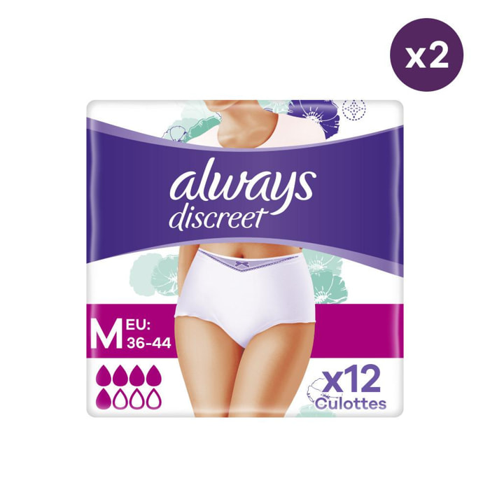 2x12 Culottes Pour Fuites Urinaires Always Discreet - Taille M - Blanc