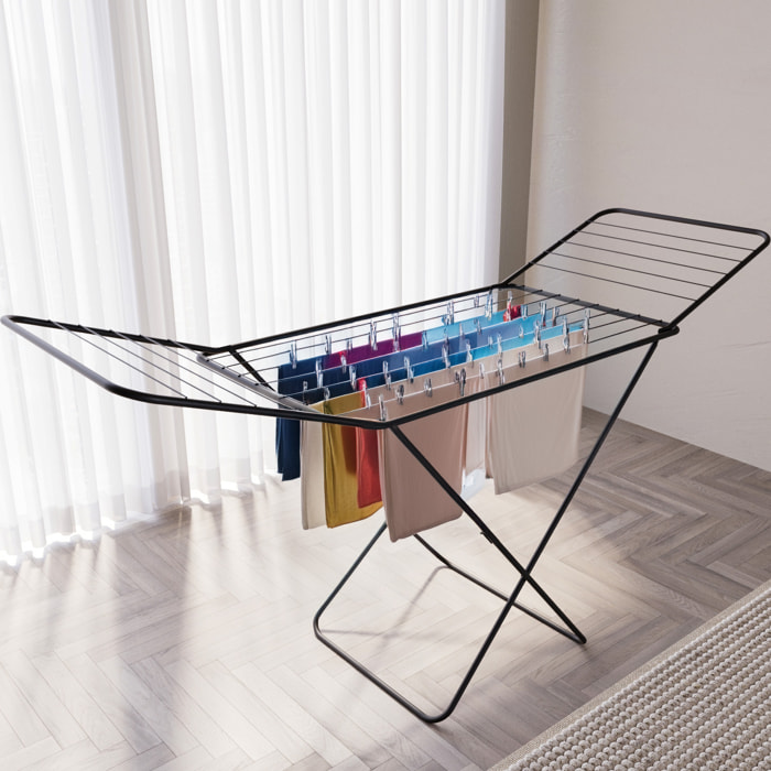 Stendibiancheria Stendino Pieghevole Da Pavimento Con Ali E Piedi Piedini Antiscivolo Spazio Stenditura 18 M In Acciaio 180 x 55 x 108 Cm Nero Opaco