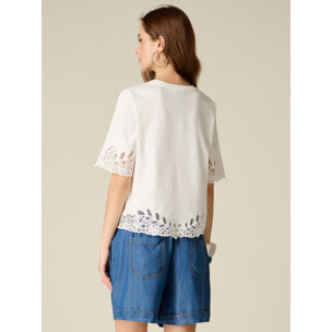 Oltre - T-shirt in cotone con dettagli in macramé - Bianco