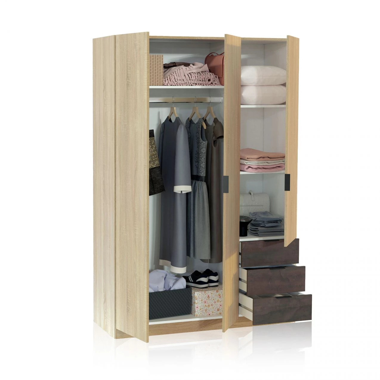 Armario Hexa 3 puertas 3 cajones Roble Canadian - Óxido