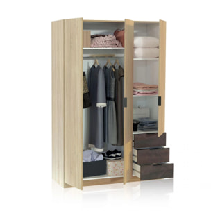 Armario Hexa 3 puertas 3 cajones Roble Canadian - Óxido