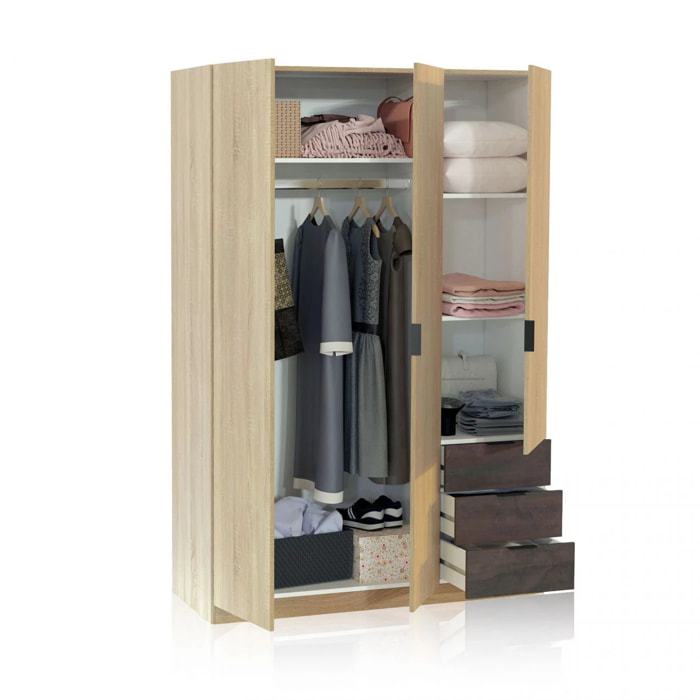 Armario Hexa 3 puertas 3 cajones Roble Canadian - Óxido