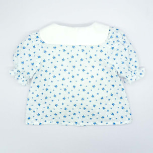 BLUSA CUELLO BORDADO FLORES AZUL Y BLANCO