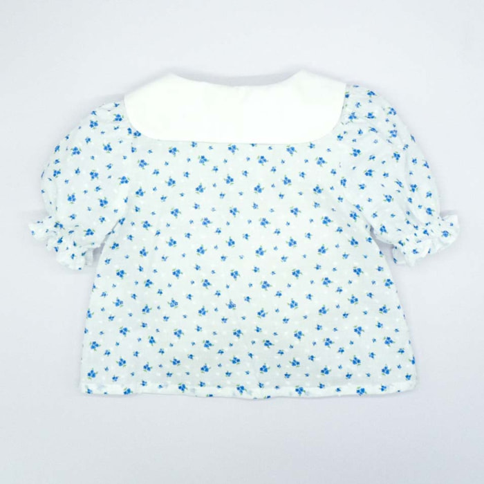 BLUSA CUELLO BORDADO FLORES AZUL Y BLANCO