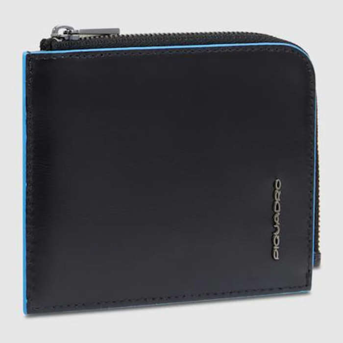 Piquadro Portafogli portacarte di credito in pelle con porta monete, schermato con protezione RFID