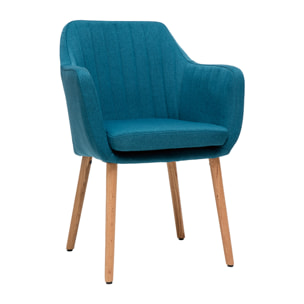 Chaise scandinave en tissu bleu canard et bois clair ALEYNA