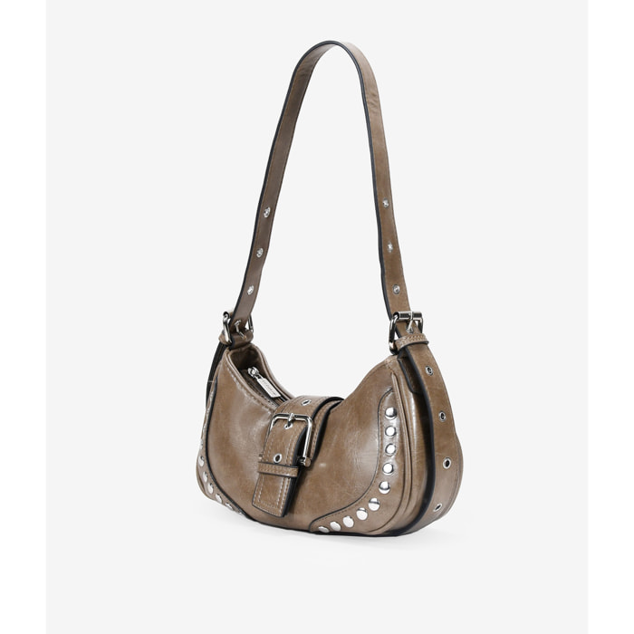 Bolso de hombro taupe con tachas