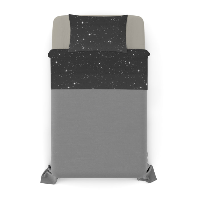 COMPLETO LETTO FASHION MADE IN ITALY MICROFIBRA- STARS GRIGIO PIAZZA E MEZZA