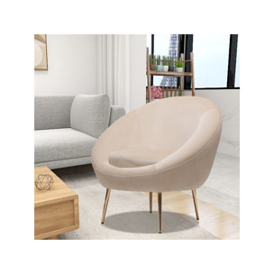 Fauteuil en velours "Cocon" - 77 x 74 x 77.5 cm - Beige