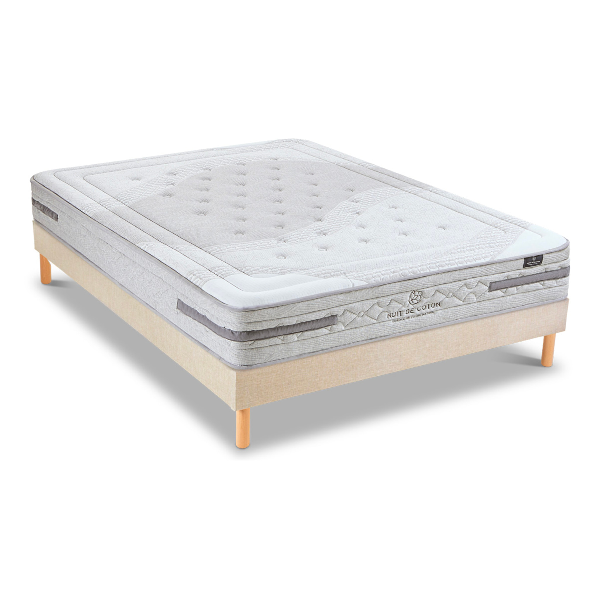 Ensemble Matelas Sérénade & Sommier Lino, 26 cm, Ressorts Ensachés Latex, Technologie Tri-Lattes, Soutien Ferme