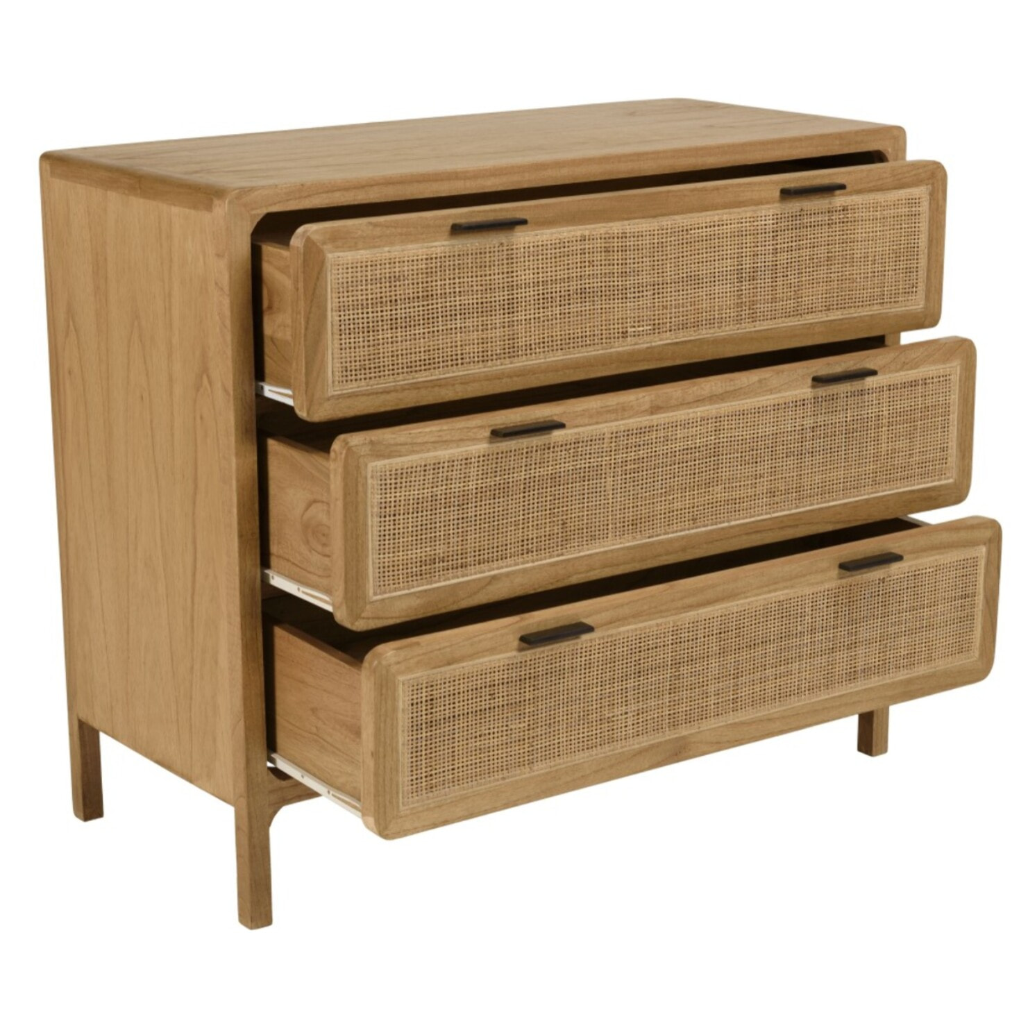 AMY - Commode 3 tiroirs 100cm en bois de mindi et rotin naturel