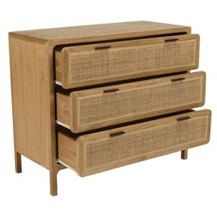 AMY - Commode 3 tiroirs 100cm en bois de mindi et rotin naturel