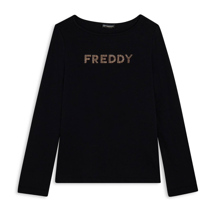 T-shirt a maniche lunghe in jersey con logo FREDDY in strass
