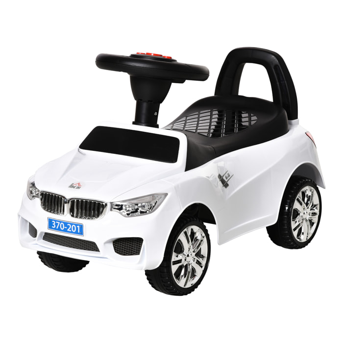 Coche Correpasillos para Niños 18-36 Meses con Faros Música 63,5x28x36 cm Blanco