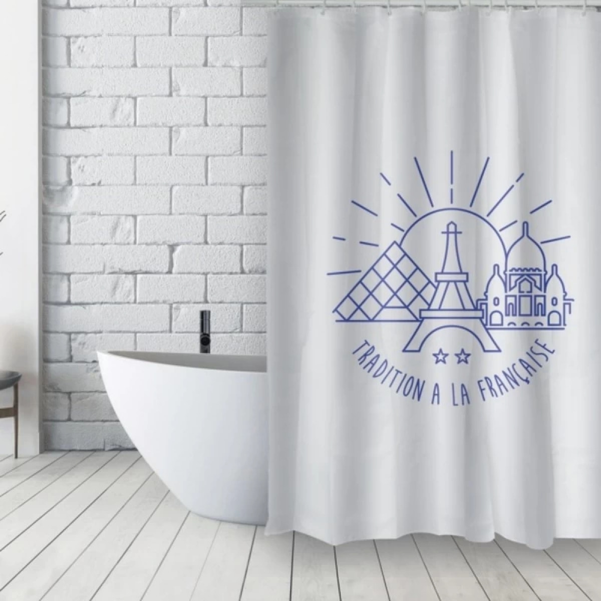 Rideau de douche Français Polyester 180x200cm TRADITION Bleu & Blanc MSV