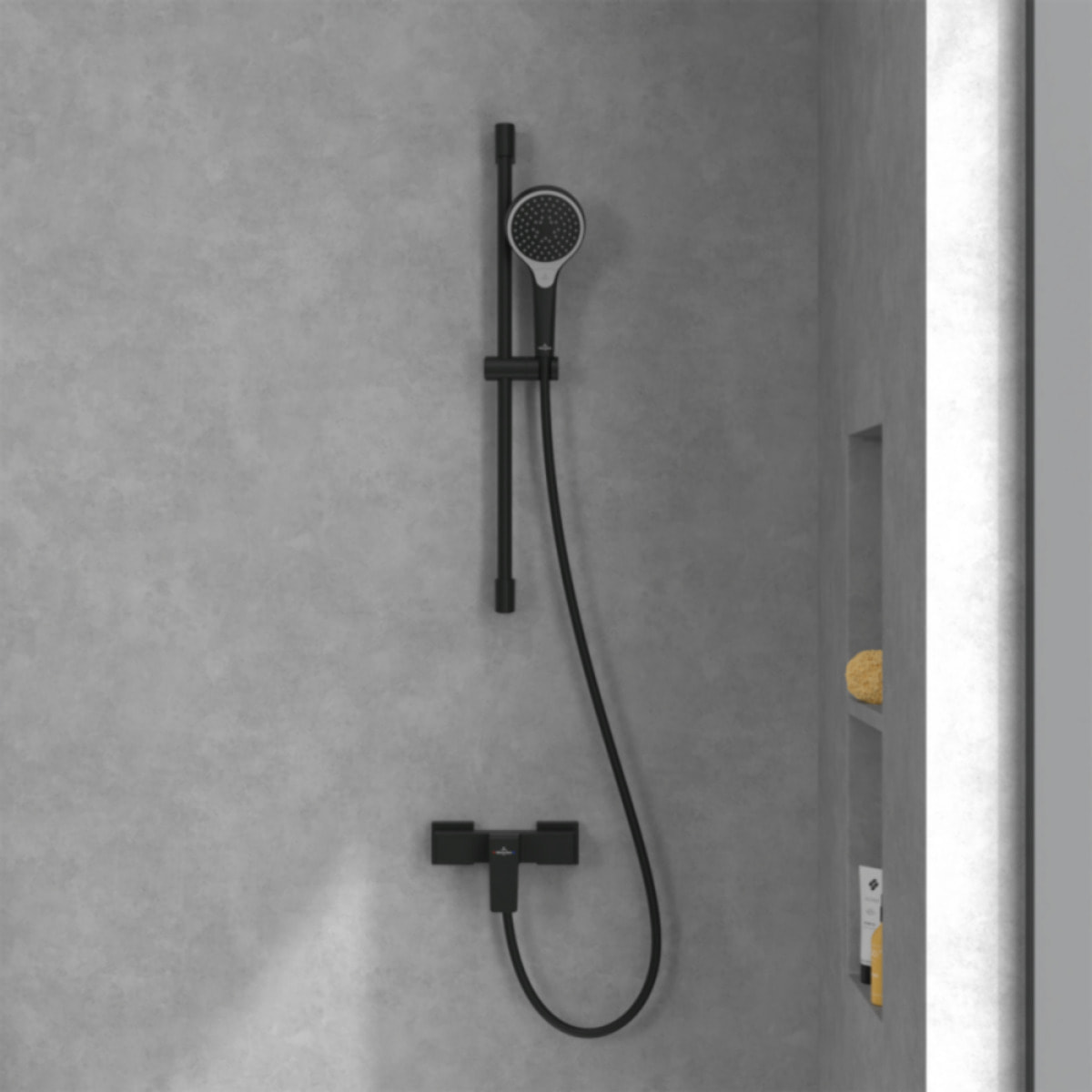 Mitigeur mécanique douche Architectura Square Noir mat + Ensemble de douche Verve Showers 3 jets Noir mat