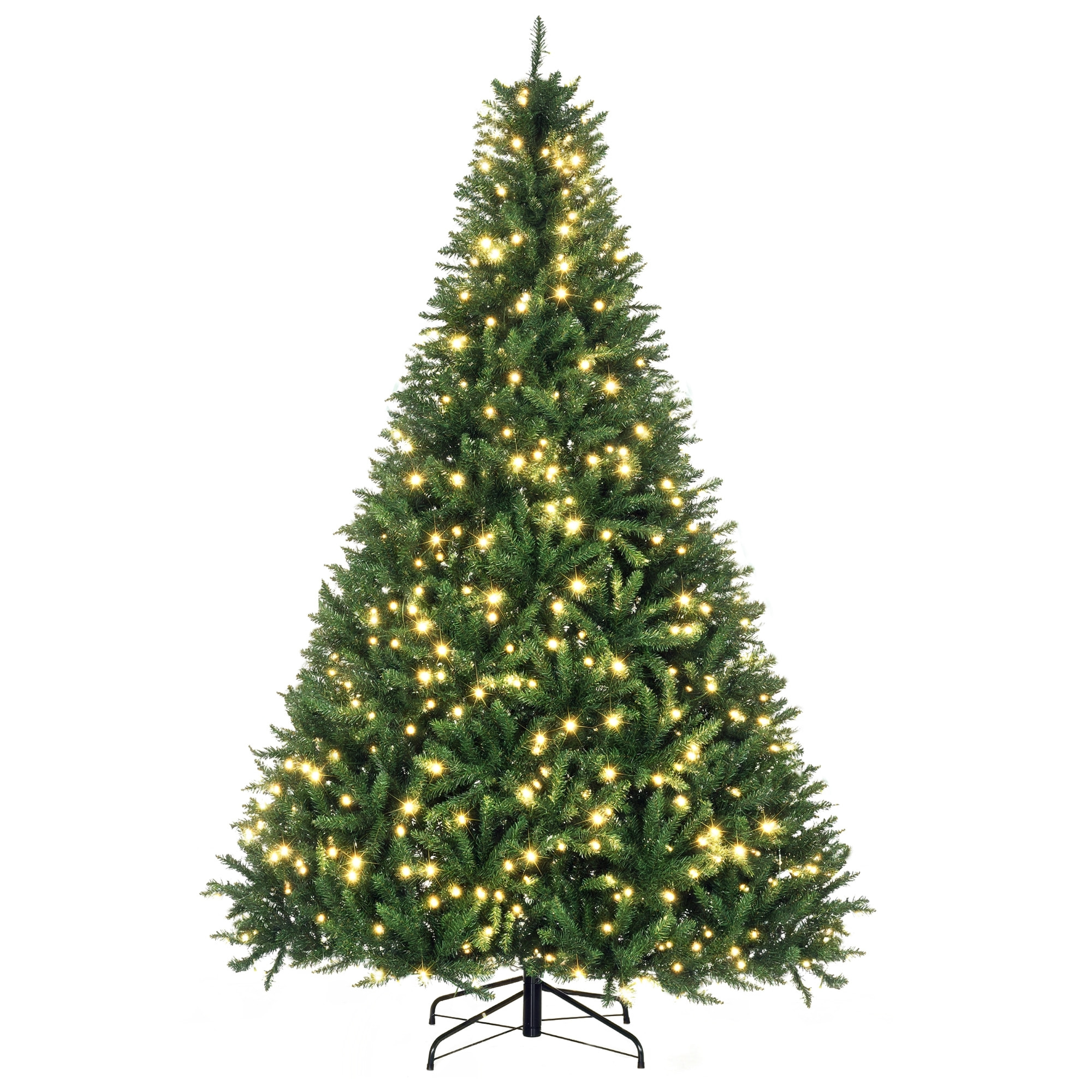 HOMCOM Árbol de Navidad con 700 Luces LED Blanco Cálido, 210 cm, Árbol de Navidad Artificial con 2154 Ramas de PVC Ignífugo, Soporte Metálico Plegable, Verde