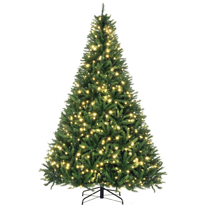 HOMCOM Árbol de Navidad con 700 Luces LED Blanco Cálido, 210 cm, Árbol de Navidad Artificial con 2154 Ramas de PVC Ignífugo, Soporte Metálico Plegable, Verde