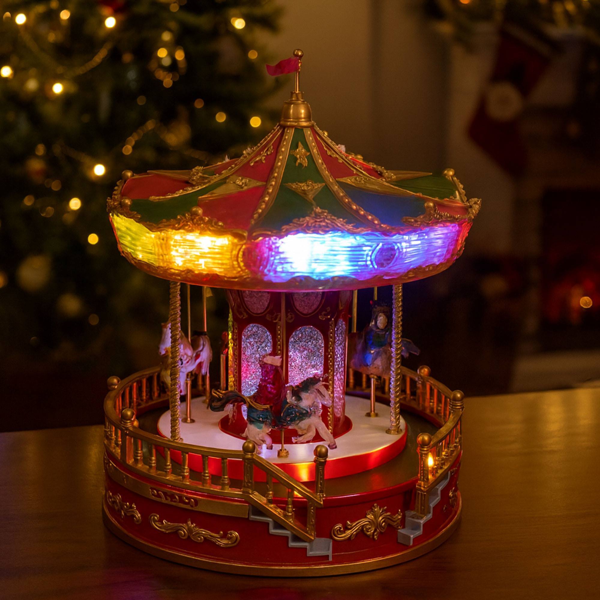 Carrusel de navidad led con música y movimiento 23,2x23,2x28,3cm