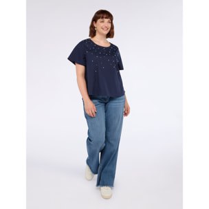 Fiorella Rubino - Blusa in cotone con applicazioni di perline - Blu