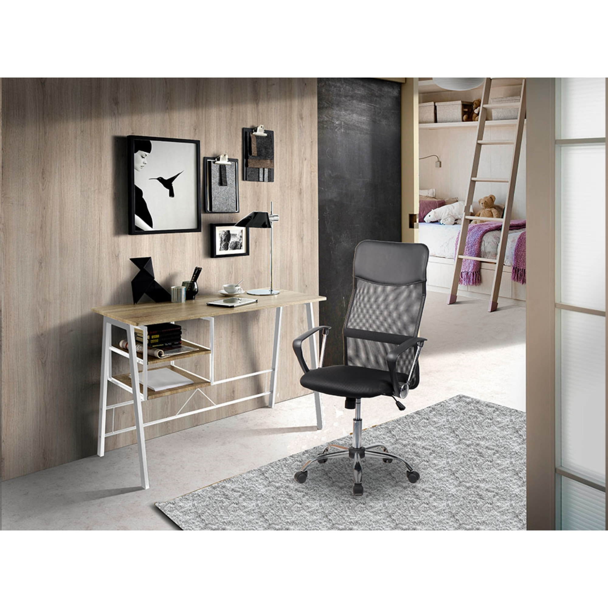 Mesa escritorio – Roble canadiense con estructura blanca