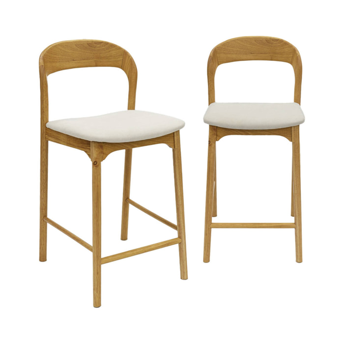 Tabouret de bar vintage bois d'hévéa et tissu 67,5cm (lot de 2) ATHENA