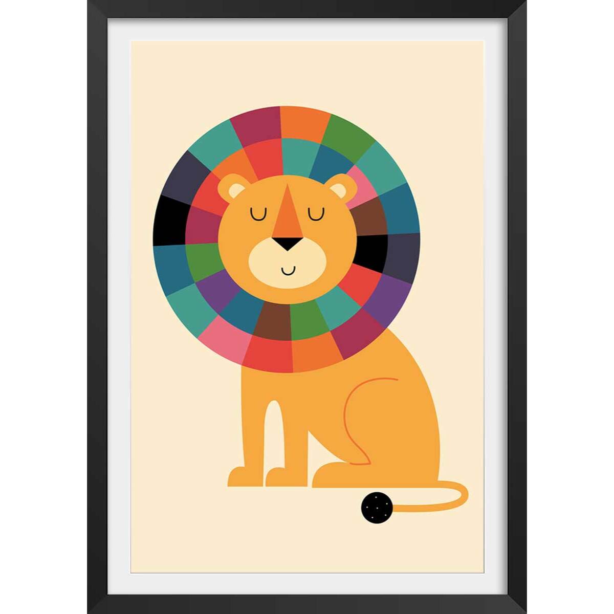 Affiche enfant rainbow lion Affiche + cadre en bois - Noir
