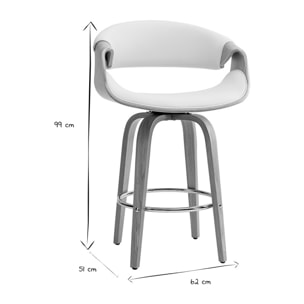 Tabouret de bar design blanc et bois clair 68 cm ARAMIS