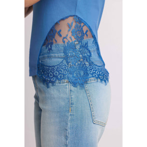 Kocca - T-shirt con inserti in pizzo Donna, Tinta unita, Girocollo