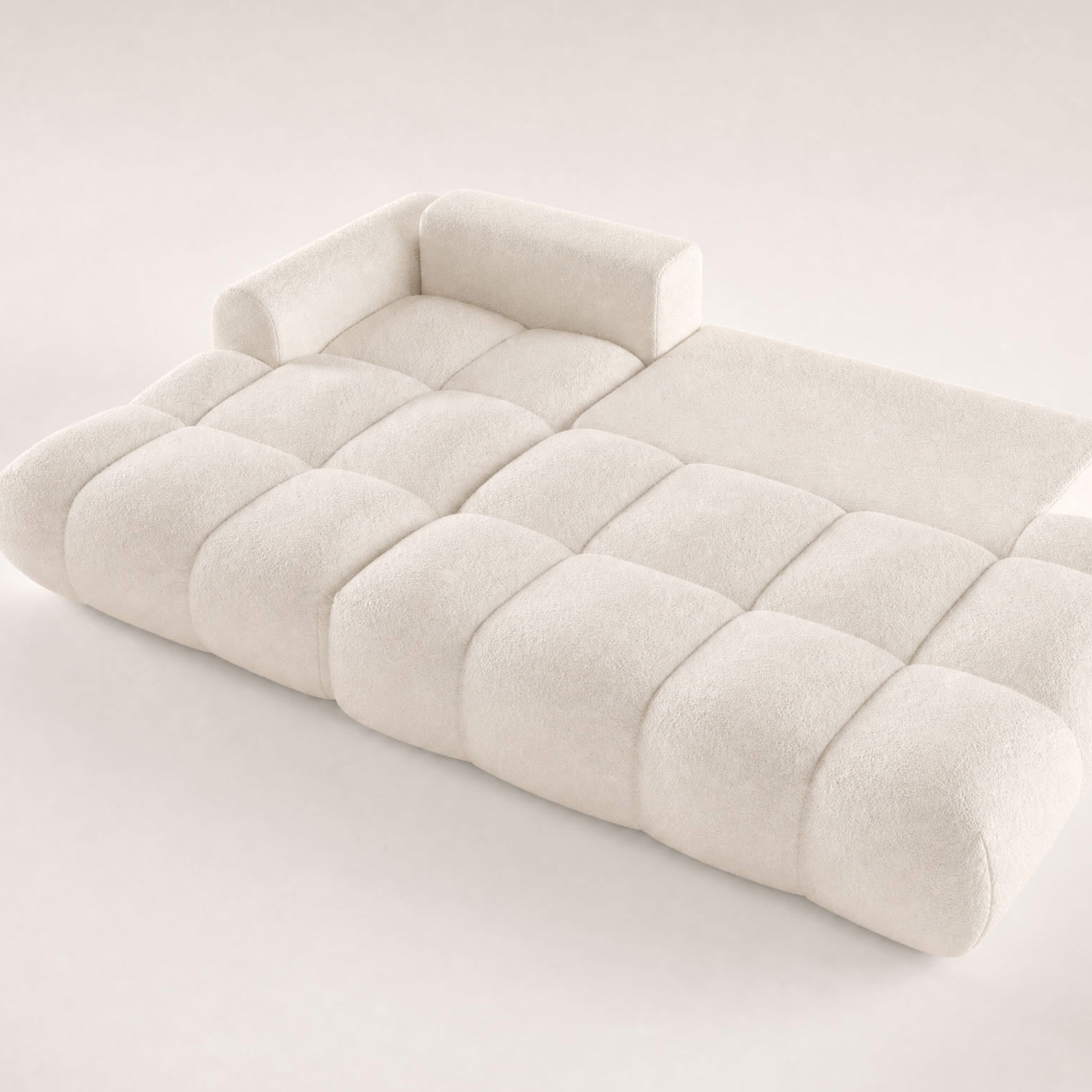 Yulin - Canapé d'angle ouvert gauche 4 places convertible avec coffre en tissu bouclette - Beige