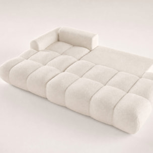 Yulin - Canapé d'angle ouvert gauche 4 places convertible avec coffre en tissu bouclette - Beige