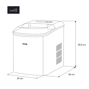 Máquina de Hacer Hielo, Potencia 120 W, Capacidad Producción Diaria 12 Kg, Ciclo Producción 10/13 Min, 2 Tamaños Cubitos