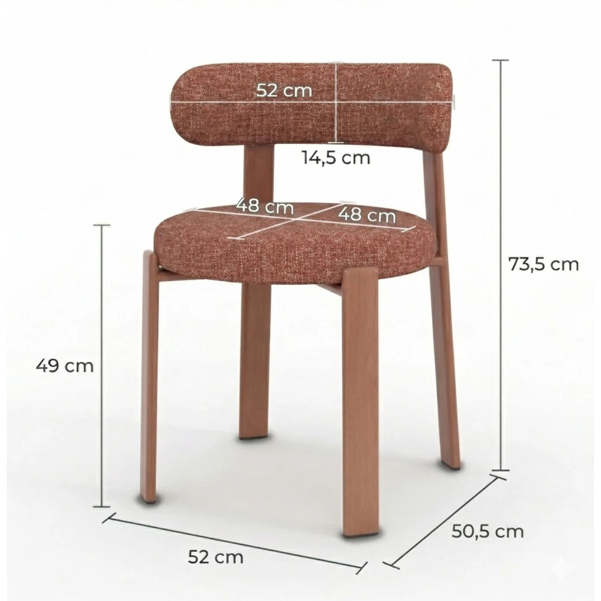 Lot de 2 chaises en tissu texturé brun canelle, pieds en métal - Aura