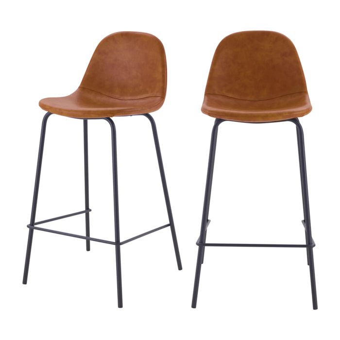 Lot de 2 chaises pour îlot central 65 cm en cuir synthétique camel - Henrik