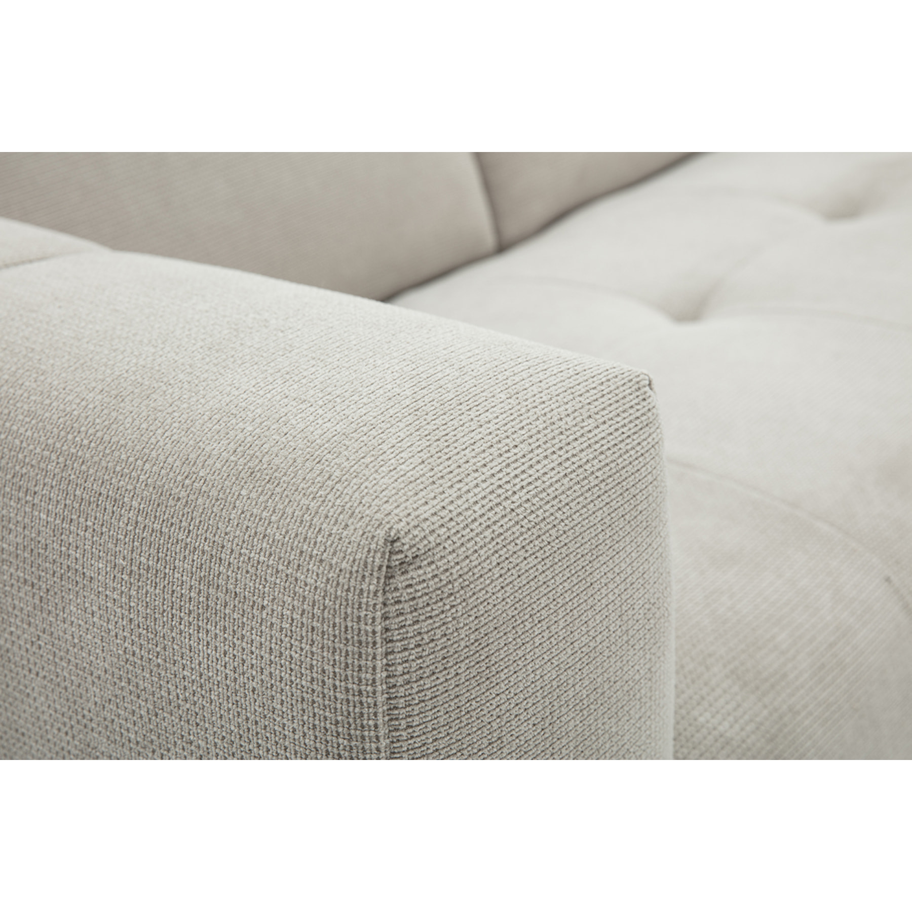 Canapé d'angle droit 3 places avec têtières ajustables en tissu chenille beige et métal NORELL