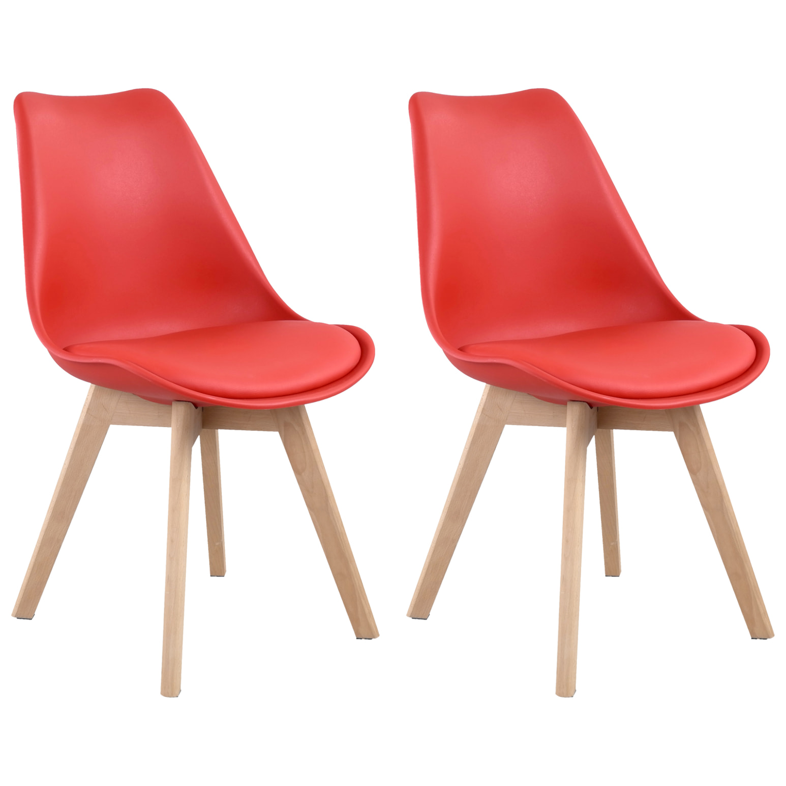 Lot de 2 chaises scandinaves NORA rouge avec coussin