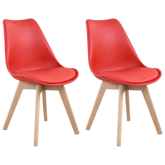 Lot de 2 chaises scandinaves NORA rouge avec coussin
