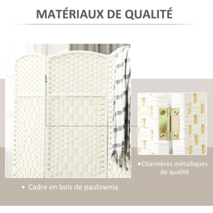 Paravent intérieur en bois 4 panneaux 180 x 180 cm séparateur de pièce pliable bois blanc