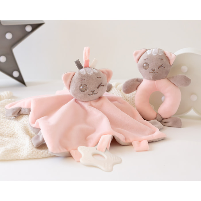 SET DOUDOU Y SONAJERO GATITO ROSA