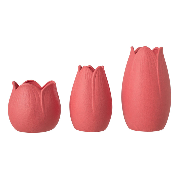 J-Line Vase Fleur - porcelaine - rouge - 3 pièces
