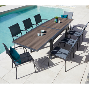 Ensemble table et chaises de jardin  - gris anthracite - HONFLEUR XL SPC BEZIERS chêne brun